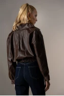 Bomber leather jacket με λάστιχο καφέ Bomber leather jacket με λάστιχο καφέ