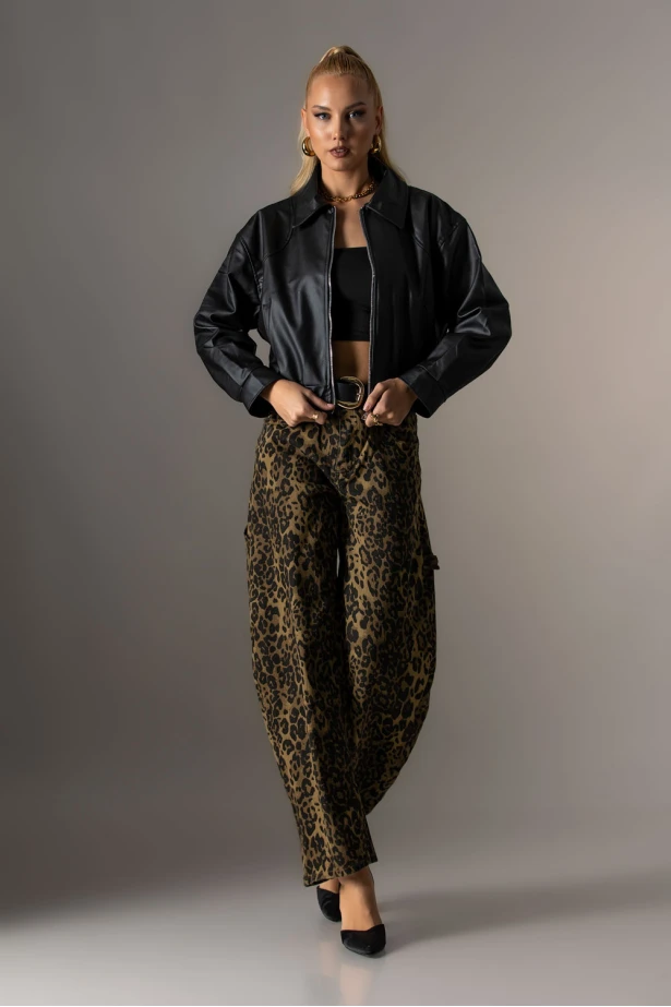 Bomber leather jacket με λάστιχο μαύρο Bomber leather jacket με λάστιχο μαύρο