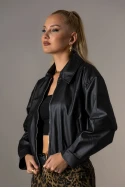 Bomber leather jacket με λάστιχο μαύρο Bomber leather jacket με λάστιχο μαύρο