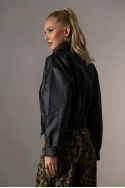 Bomber leather jacket με λάστιχο μαύρο Bomber leather jacket με λάστιχο μαύρο