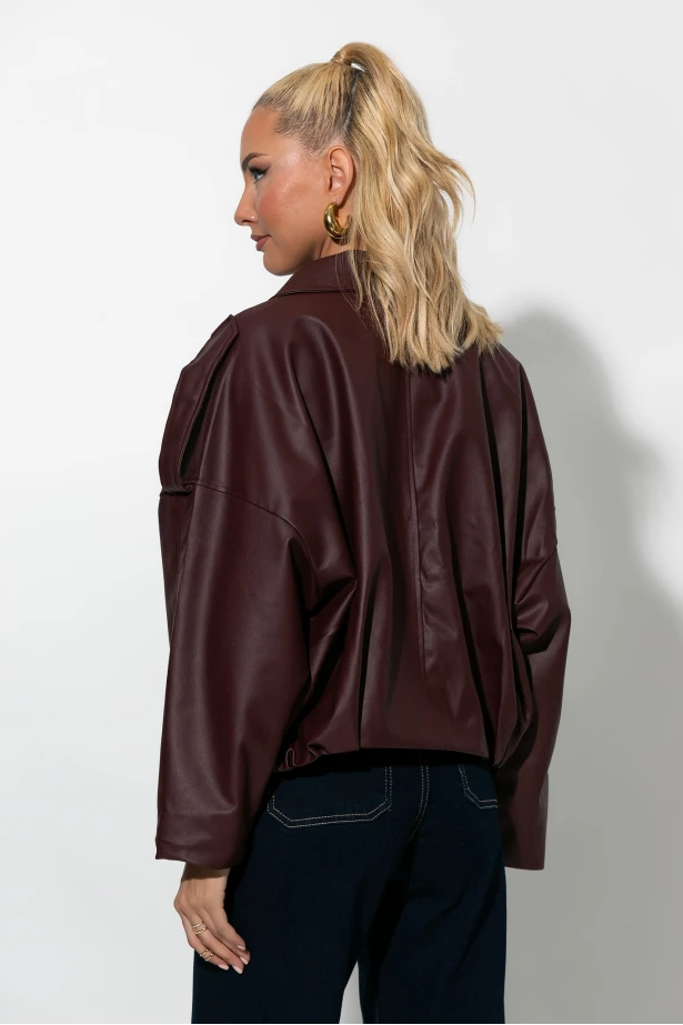 Jacket δερματίνη με κουμπιά μπορντό