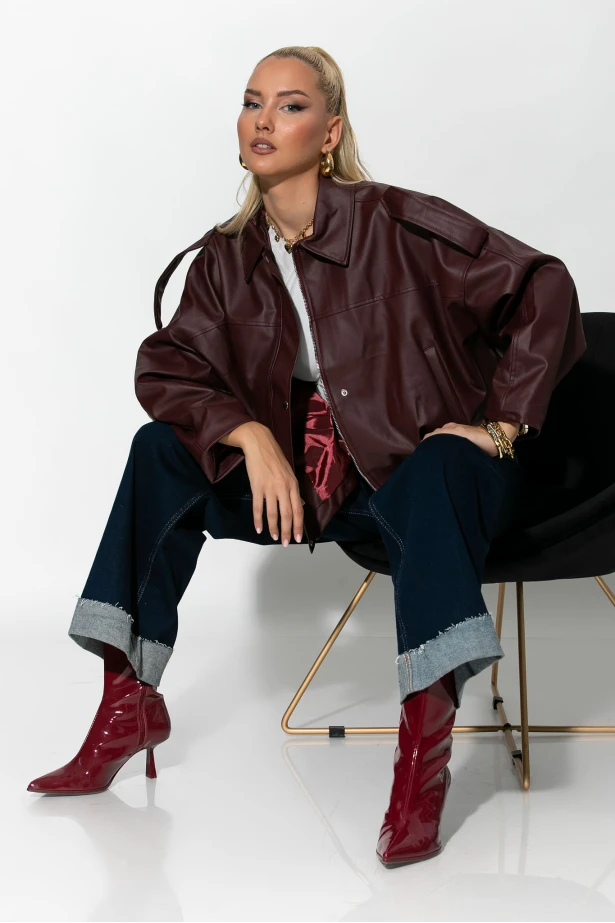Jacket δερματίνη με κουμπιά μπορντό