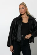 Jacket δερματίνη με κουμπιά μαύρο