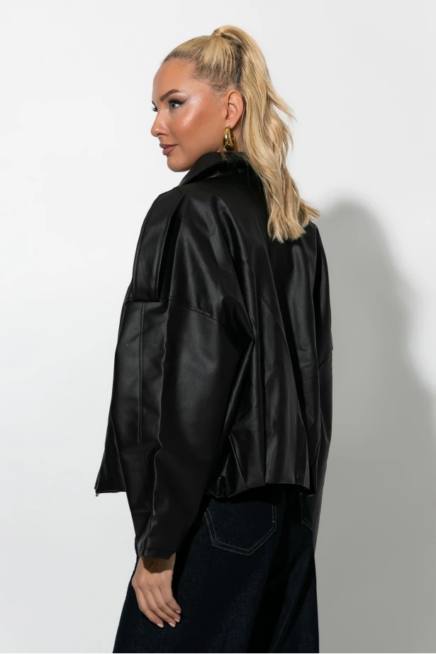 Jacket δερματίνη με κουμπιά μαύρο
