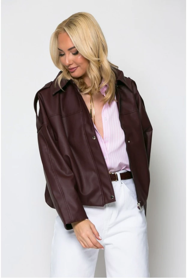 Jacket δερματίνη με κουμπιά μπορντό