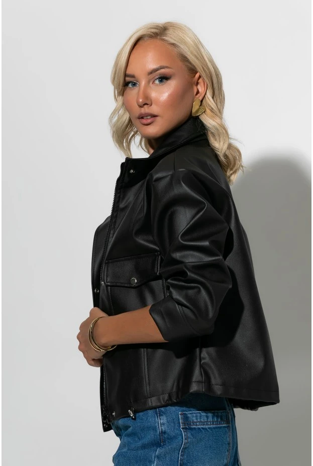 Jacket δερματίνη με τσέπες μαύρο