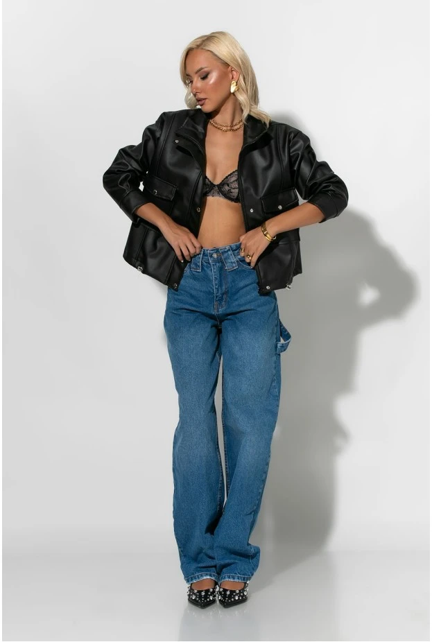 Jacket δερματίνη με τσέπες μαύρο