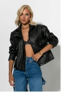 Jacket δερματίνη με τσέπες μαύρο Jacket δερματίνη με τσέπες μαύρο