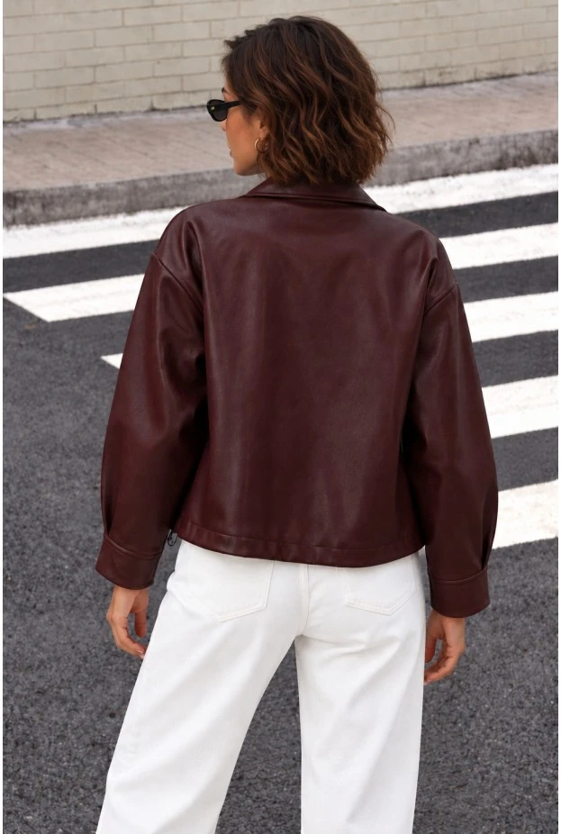Jacket δερματίνη με τσέπες μπορντό