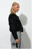 Leather jacket με μεταλλιζέ λεοπάρ όψη μαύρο
