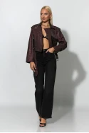 Leather jacket με μεταλλιζέ λεοπάρ όψη μπορντό 