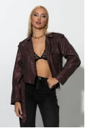 Leather jacket με μεταλλιζέ λεοπάρ όψη μπορντό 