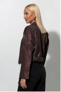 Leather jacket με μεταλλιζέ λεοπάρ όψη μπορντό 