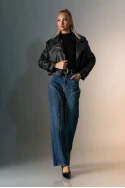 Leather jacket με μεγάλο γιακά μαύρο 