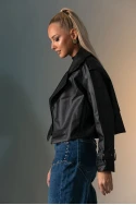 Leather jacket με μεγάλο γιακά μαύρο 