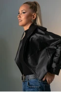 Leather jacket με μεγάλο γιακά μαύρο 