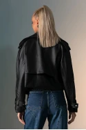 Leather jacket με μεγάλο γιακά μαύρο 