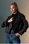 Leather jacket με μεγάλο γιακά μαύρο 
