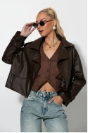 Leather jacket με μεγάλο γιακά καφέ 
