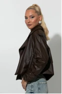 Leather jacket με μεγάλο γιακά καφέ 