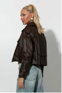 Leather jacket με μεγάλο γιακά καφέ 