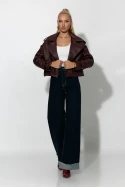 Leather jacket με μεγάλο γιακά μπορντό