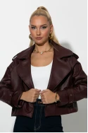 Leather jacket με μεγάλο γιακά μπορντό