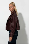 Leather jacket με μεγάλο γιακά μπορντό