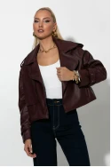 Leather jacket με μεγάλο γιακά μπορντό