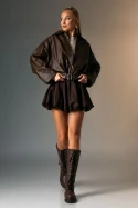 Leather bomber jacket καφέ