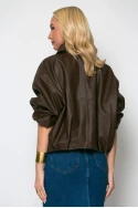 Leather bomber jacket καφέ