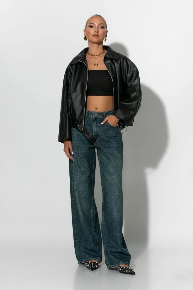 Leather bomber jacket μαύρο Leather bomber jacket μαύρο
