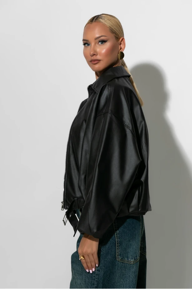 Leather bomber jacket μαύρο Leather bomber jacket μαύρο