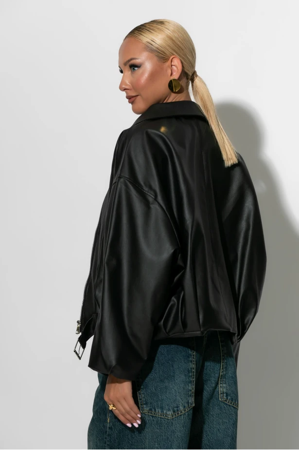 Leather bomber jacket μαύρο Leather bomber jacket μαύρο