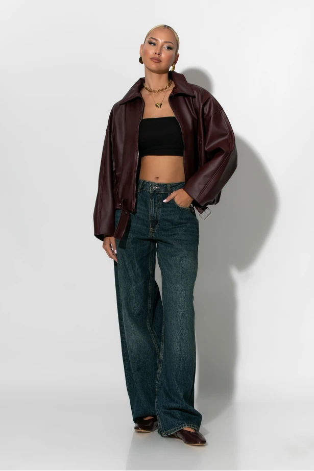 Leather bomber jacket μπορντό Leather bomber jacket μπορντό