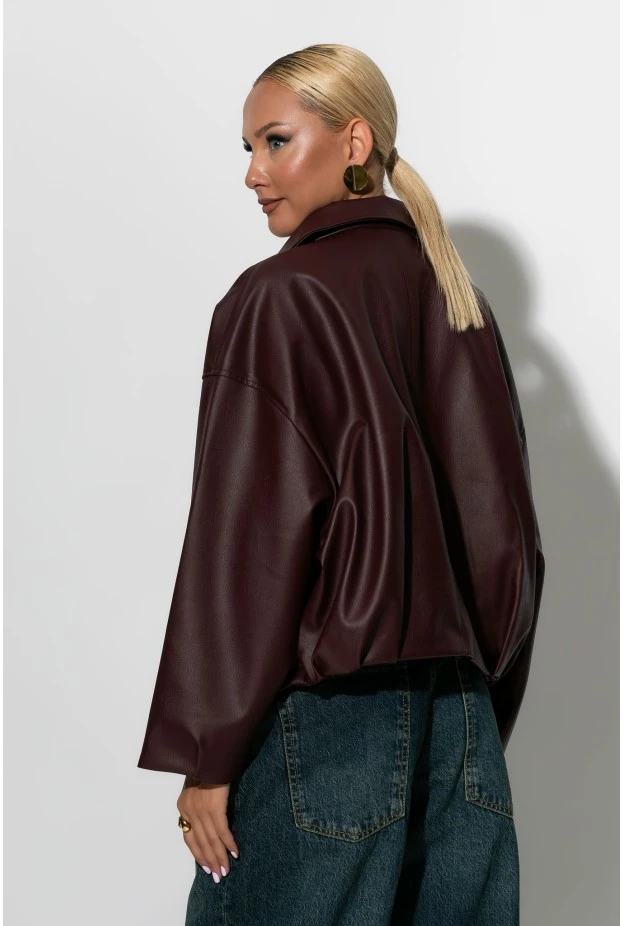 Leather bomber jacket μπορντό