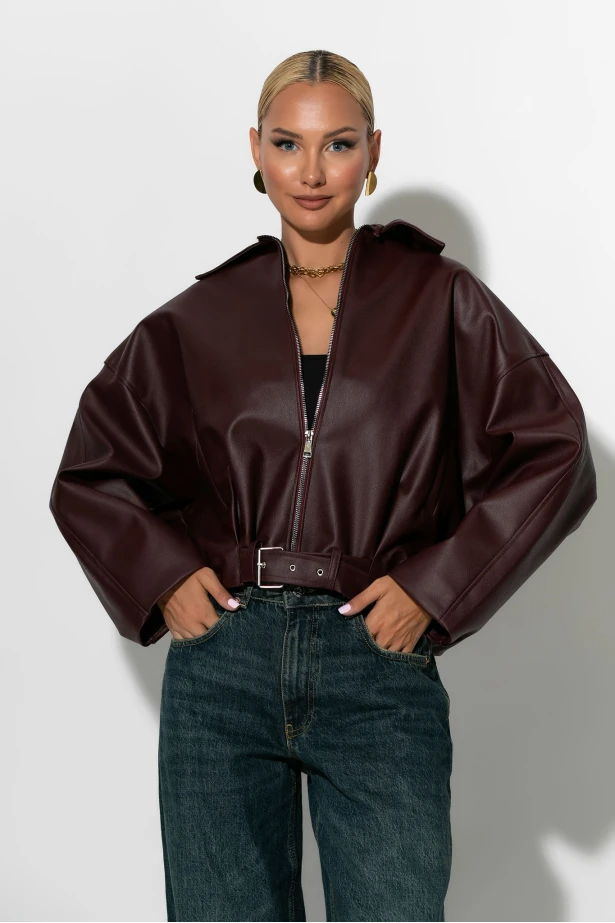 Leather bomber jacket μπορντό Leather bomber jacket μπορντό