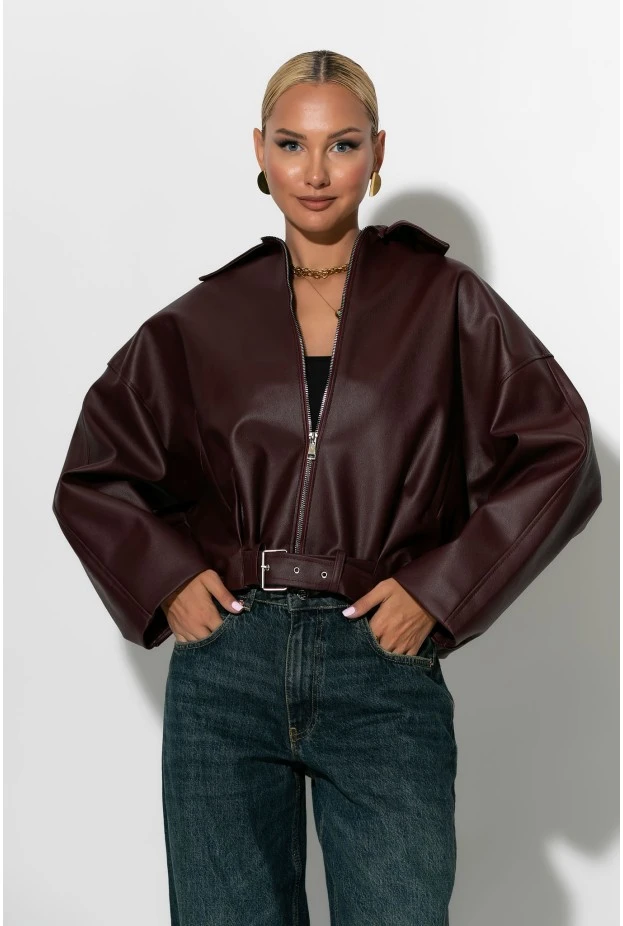 Leather bomber jacket μπορντό