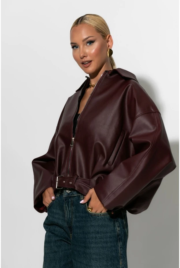 Leather bomber jacket μπορντό