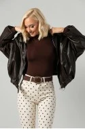 Leather jacket balloon με ζωνάκι καφέ