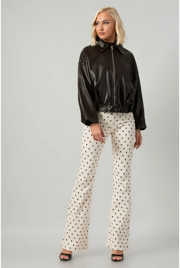 Leather jacket balloon με ζωνάκι καφέ