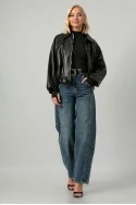 Leather jacket balloon με ζωνάκι μαύρο