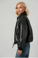 Leather jacket balloon με ζωνάκι μαύρο