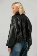 Leather jacket balloon με ζωνάκι μαύρο