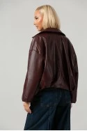 Leather jacket balloon με ζωνάκι μπορντό