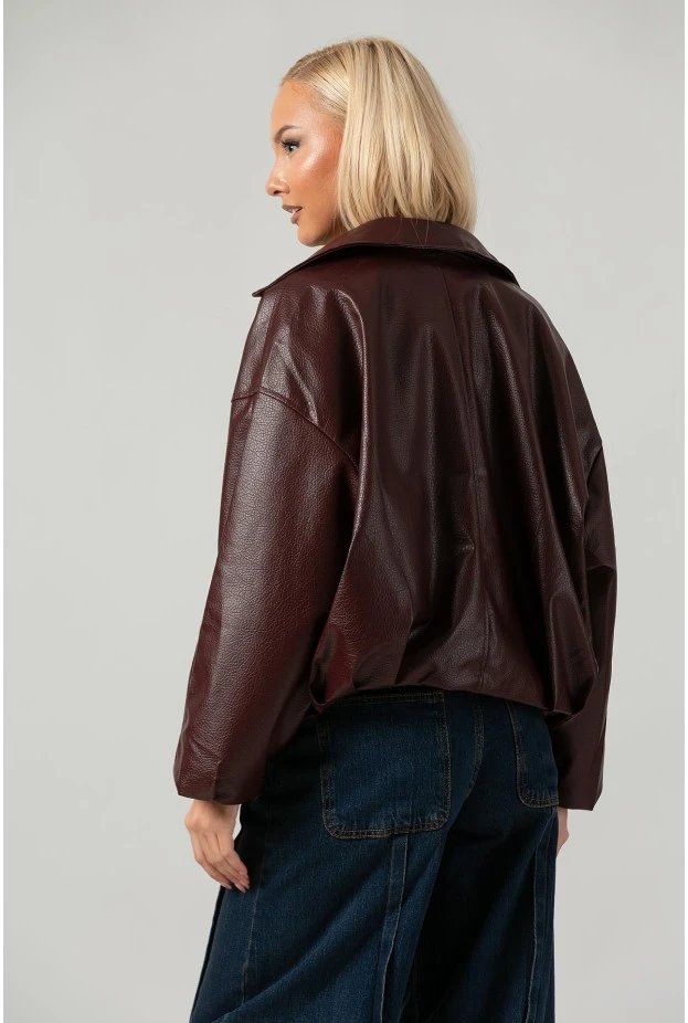 Leather jacket balloon με ζωνάκι μπορντό