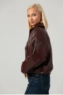 Leather jacket balloon με ζωνάκι μπορντό