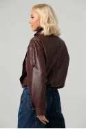 Leather jacket με ψηλό λαιμό και λάστιχο μπορντό
