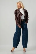 Leather jacket με ψηλό λαιμό και λάστιχο μπορντό