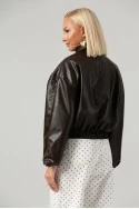 Leather jacket bomber με λάστιχο και ζωνάκι καφέ